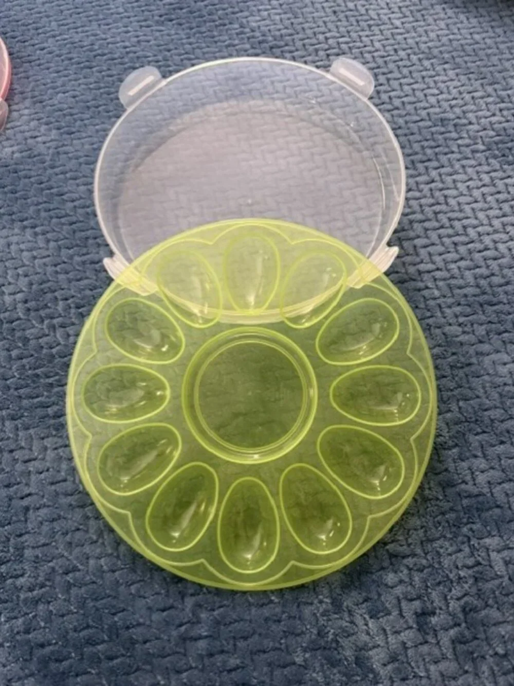 Round Pastel Green Deviled Egg Carrier with Locking Lid – Holds 12 Eggs